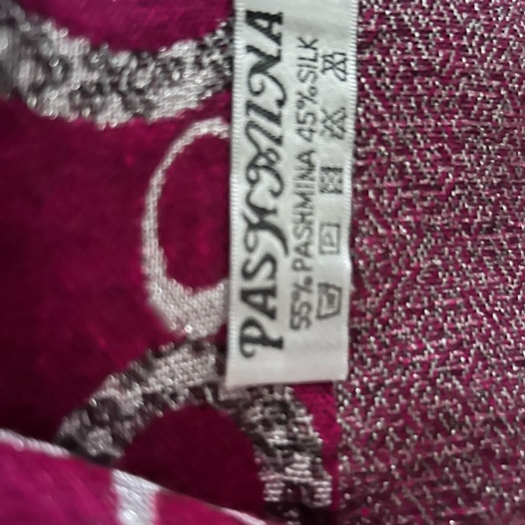 Brand new Pashima shawl or scarf. 26” wide by 74” long. Gray fringe. - Picture 5 of 7